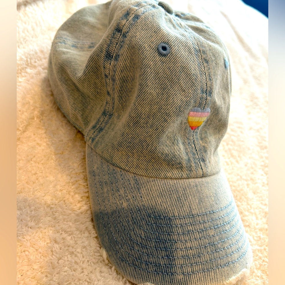 Denim Cap with Rainbow Embroidery